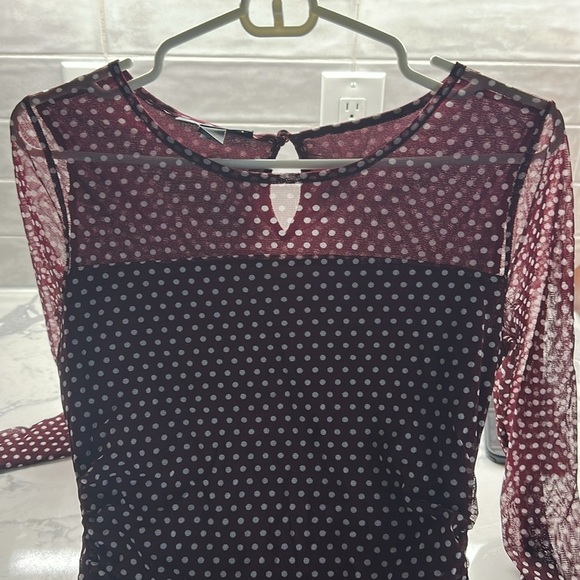 INC international concepts burgundy polkadot long sleeve blouse NWT Size Small - Picture 5 of 5